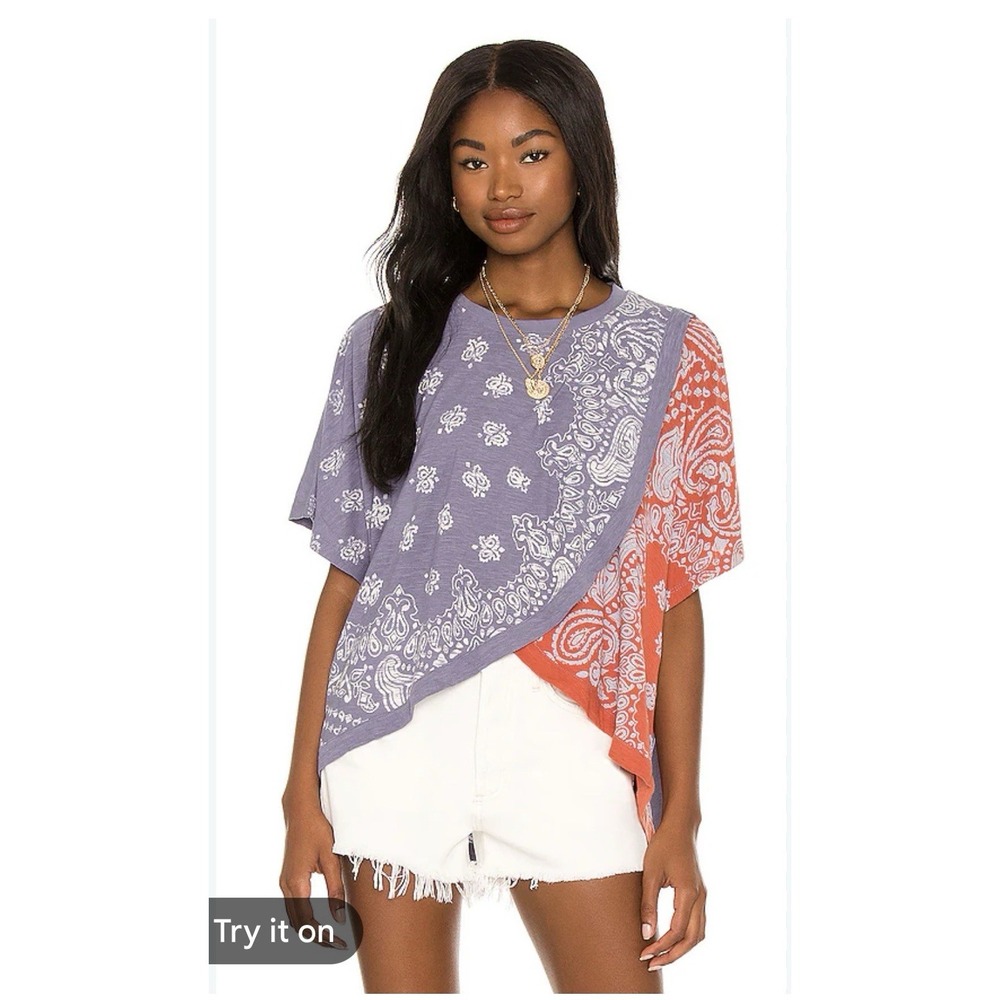 Free People Dusk To Dawn Tee Bandana Paisley Print Small